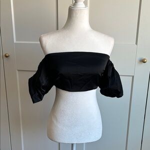 Meshki Black Off-Shoulder Puff Crop Top | S
